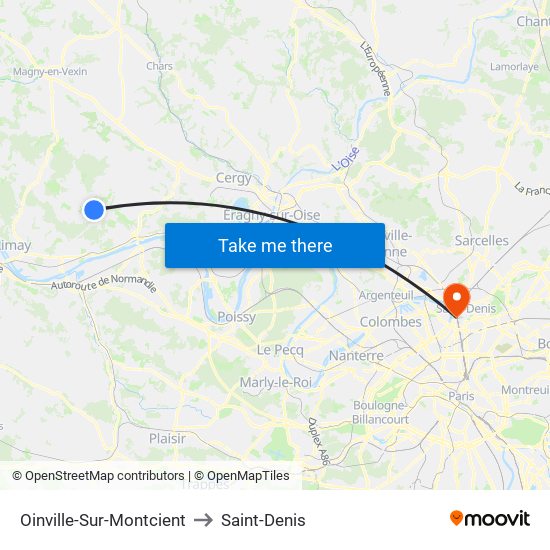 Oinville-Sur-Montcient to Saint-Denis map
