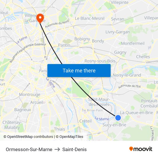 Ormesson-Sur-Marne to Saint-Denis map