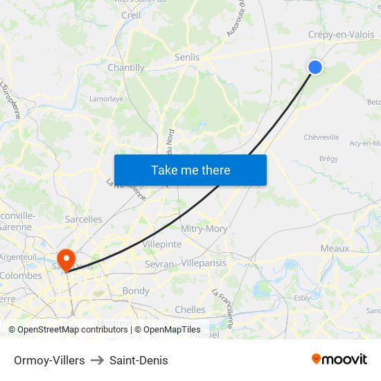 Ormoy-Villers to Saint-Denis map