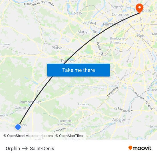 Orphin to Saint-Denis map