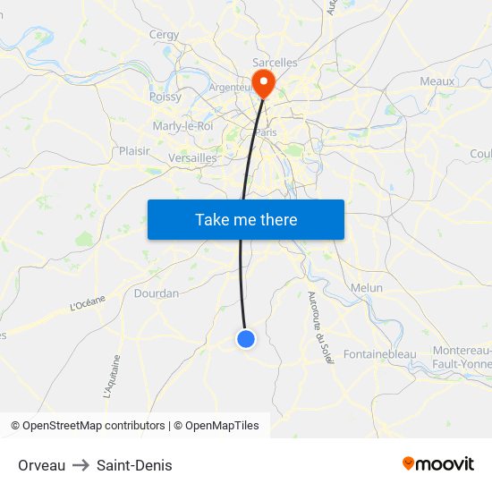 Orveau to Saint-Denis map