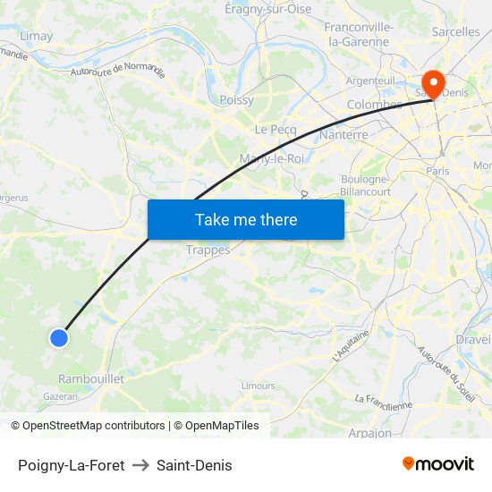 Poigny-La-Foret to Saint-Denis map