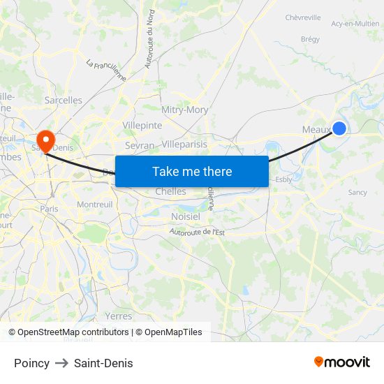 Poincy to Saint-Denis map