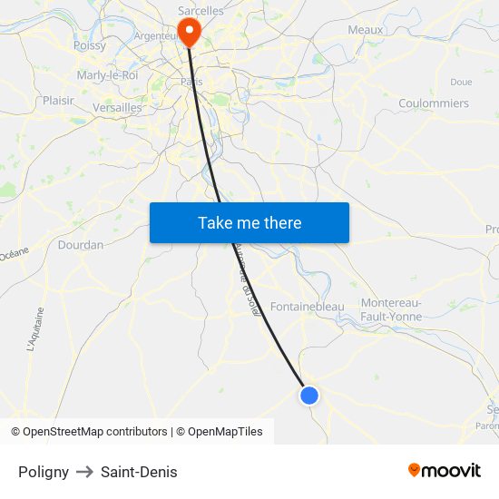 Poligny to Saint-Denis map