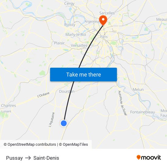 Pussay to Saint-Denis map