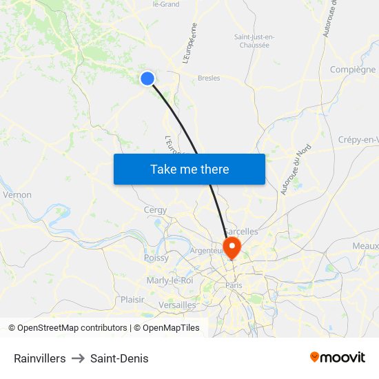 Rainvillers to Saint-Denis map