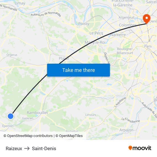 Raizeux to Saint-Denis map