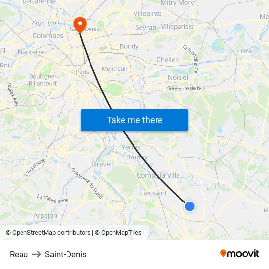 Reau to Saint-Denis map