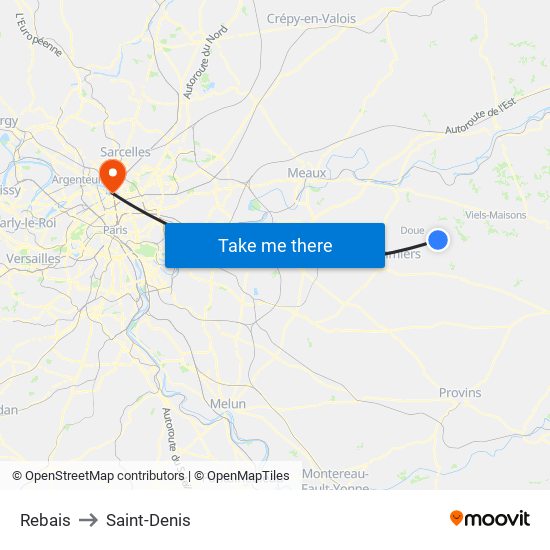 Rebais to Saint-Denis map