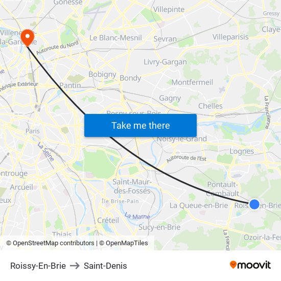 Roissy-En-Brie to Saint-Denis map