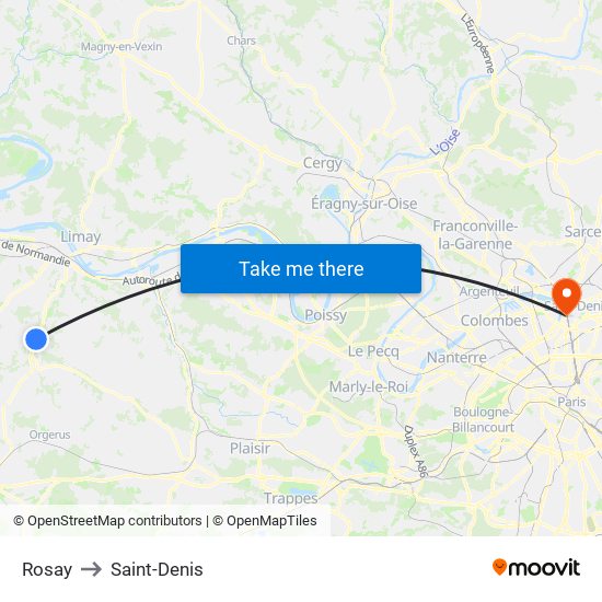 Rosay to Saint-Denis map