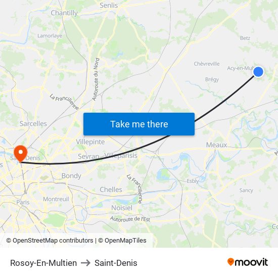Rosoy-En-Multien to Saint-Denis map