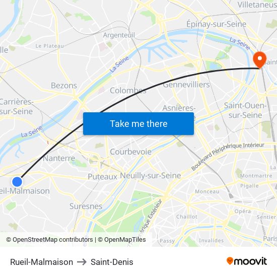 Rueil-Malmaison to Saint-Denis map