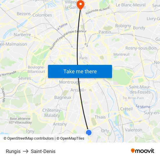 Rungis to Saint-Denis map
