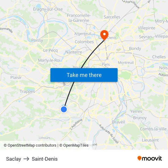 Saclay to Saint-Denis map