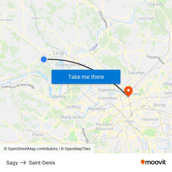 Sagy to Saint-Denis map
