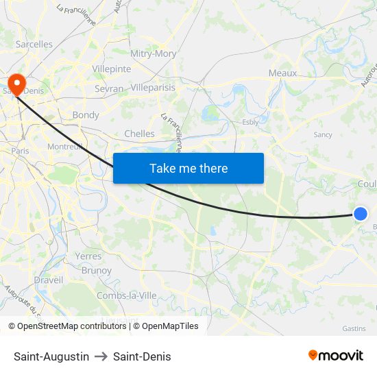 Saint-Augustin to Saint-Denis map