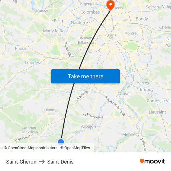 Saint-Cheron to Saint-Denis map