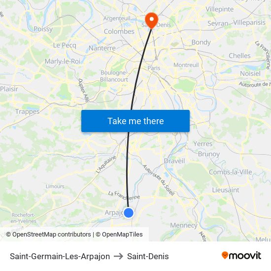 Saint-Germain-Les-Arpajon to Saint-Denis map