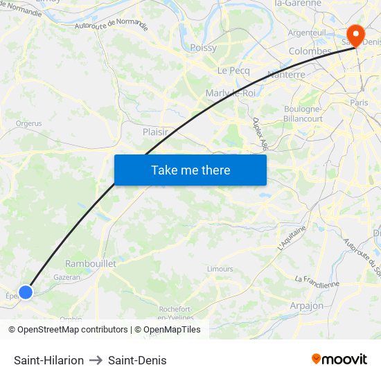 Saint-Hilarion to Saint-Denis map