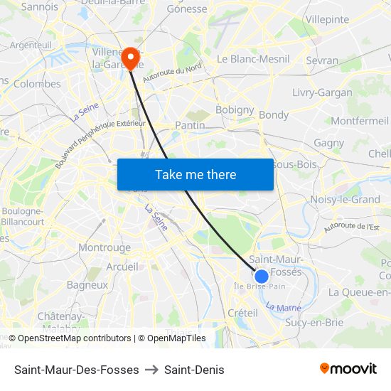Saint-Maur-Des-Fosses to Saint-Denis map