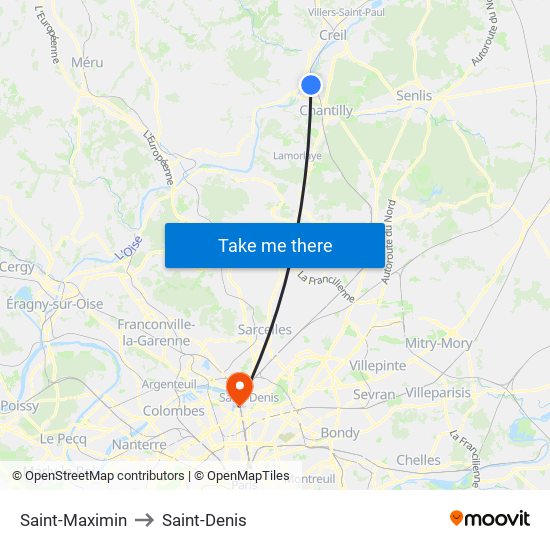 Saint-Maximin to Saint-Denis map