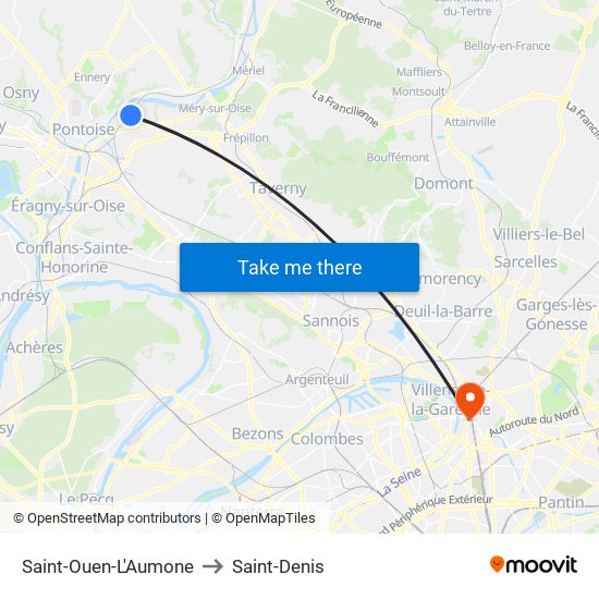 Saint-Ouen-L'Aumone to Saint-Denis map