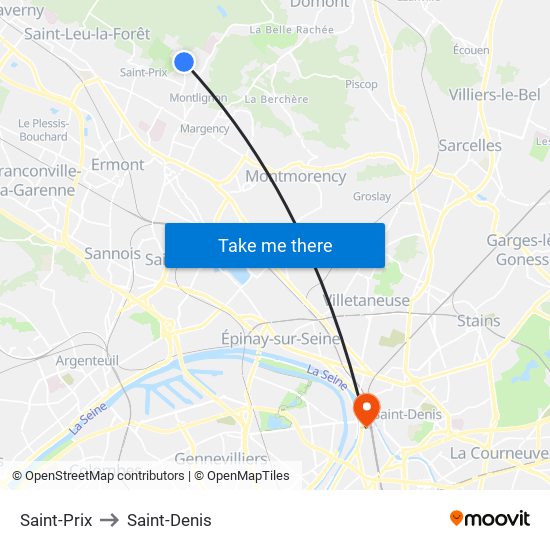 Saint-Prix to Saint-Denis map