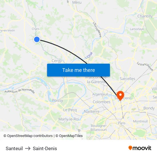 Santeuil to Saint-Denis map