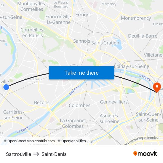 Sartrouville to Saint-Denis map