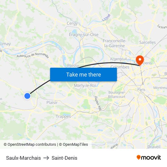 Saulx-Marchais to Saint-Denis map