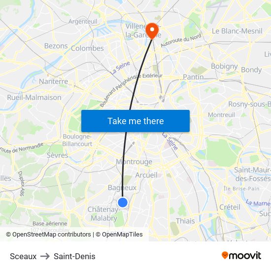 Sceaux to Saint-Denis map