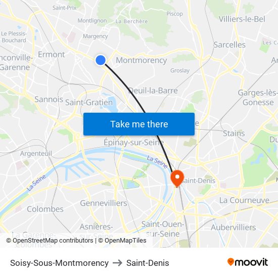 Soisy-Sous-Montmorency to Saint-Denis map