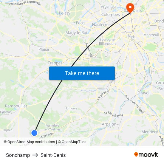 Sonchamp to Saint-Denis map