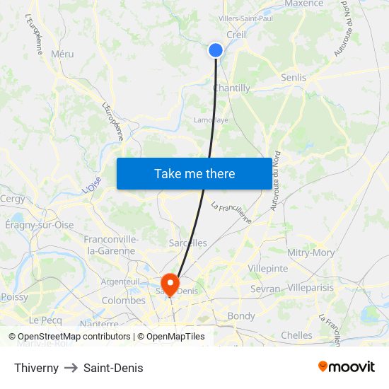 Thiverny to Saint-Denis map