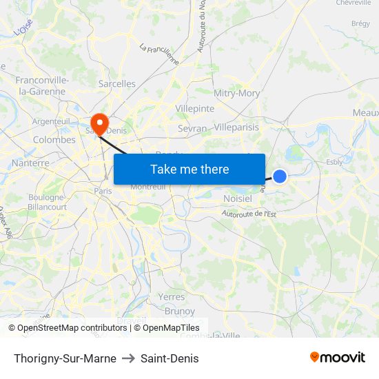 Thorigny-Sur-Marne to Saint-Denis map