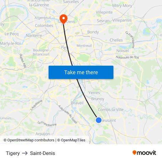Tigery to Saint-Denis map