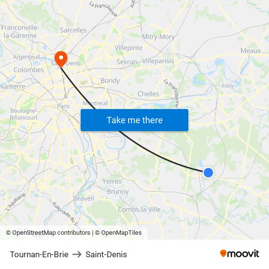 Tournan-En-Brie to Saint-Denis map