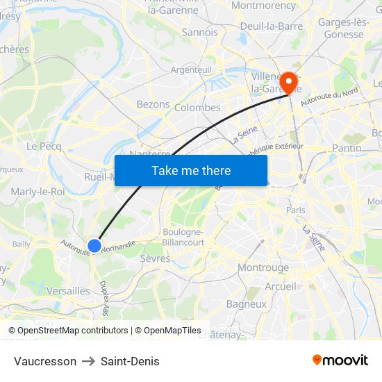 Vaucresson to Saint-Denis map