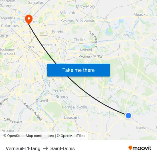Verneuil-L'Etang to Saint-Denis map