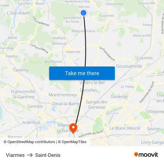 Viarmes to Saint-Denis map