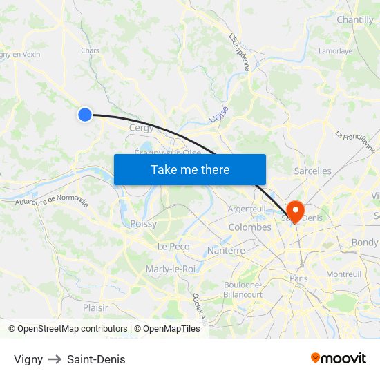 Vigny to Saint-Denis map