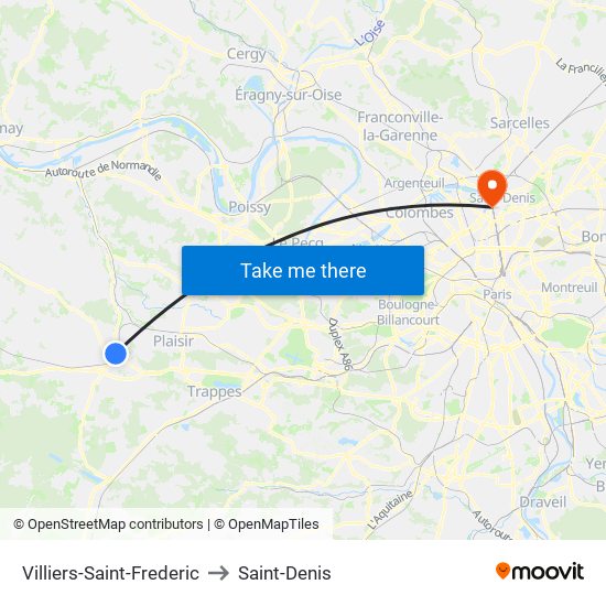 Villiers-Saint-Frederic to Saint-Denis map