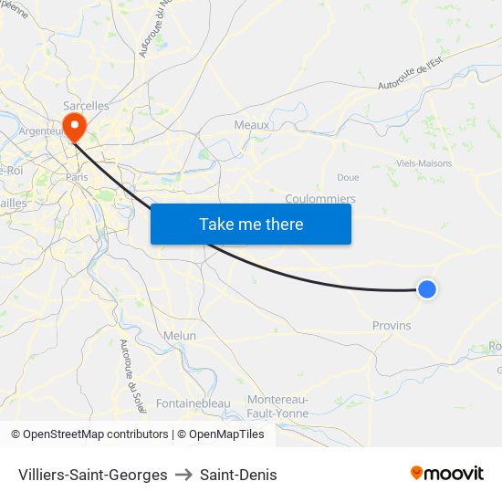 Villiers-Saint-Georges to Saint-Denis map