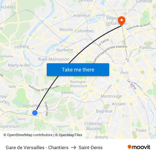 Gare de Versailles - Chantiers to Saint-Denis map