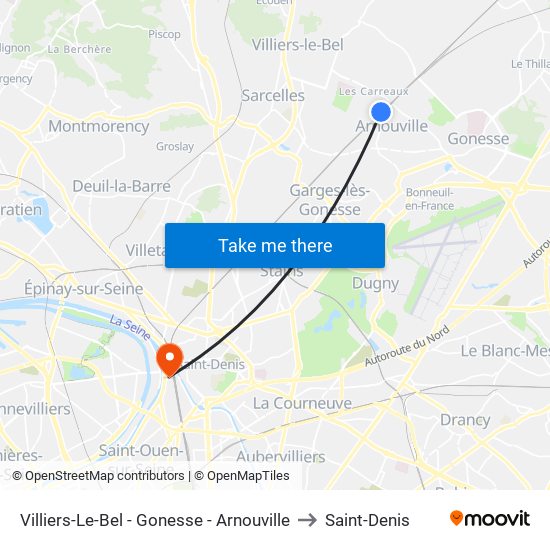 Villiers-Le-Bel - Gonesse - Arnouville to Saint-Denis map