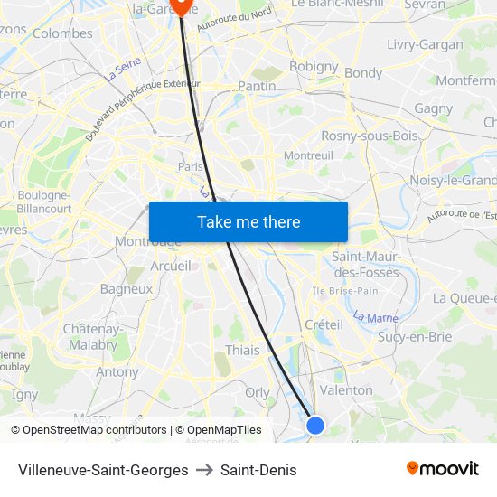 Villeneuve-Saint-Georges to Saint-Denis map