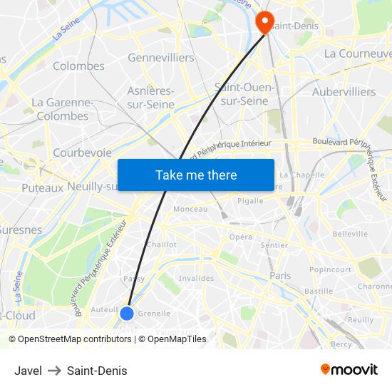 Javel to Saint-Denis map