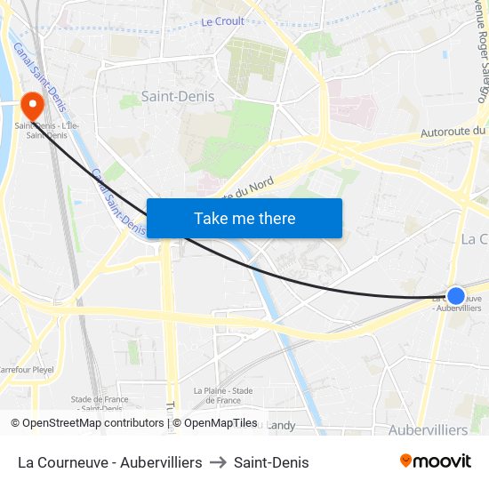 La Courneuve - Aubervilliers to Saint-Denis map