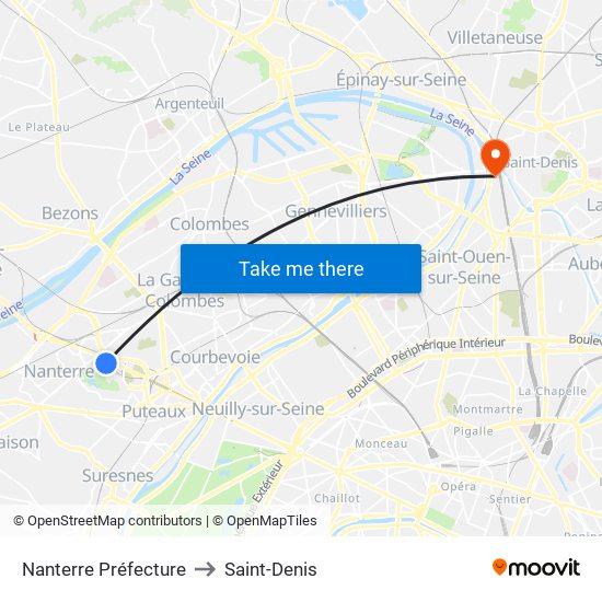 Nanterre Préfecture to Saint-Denis map